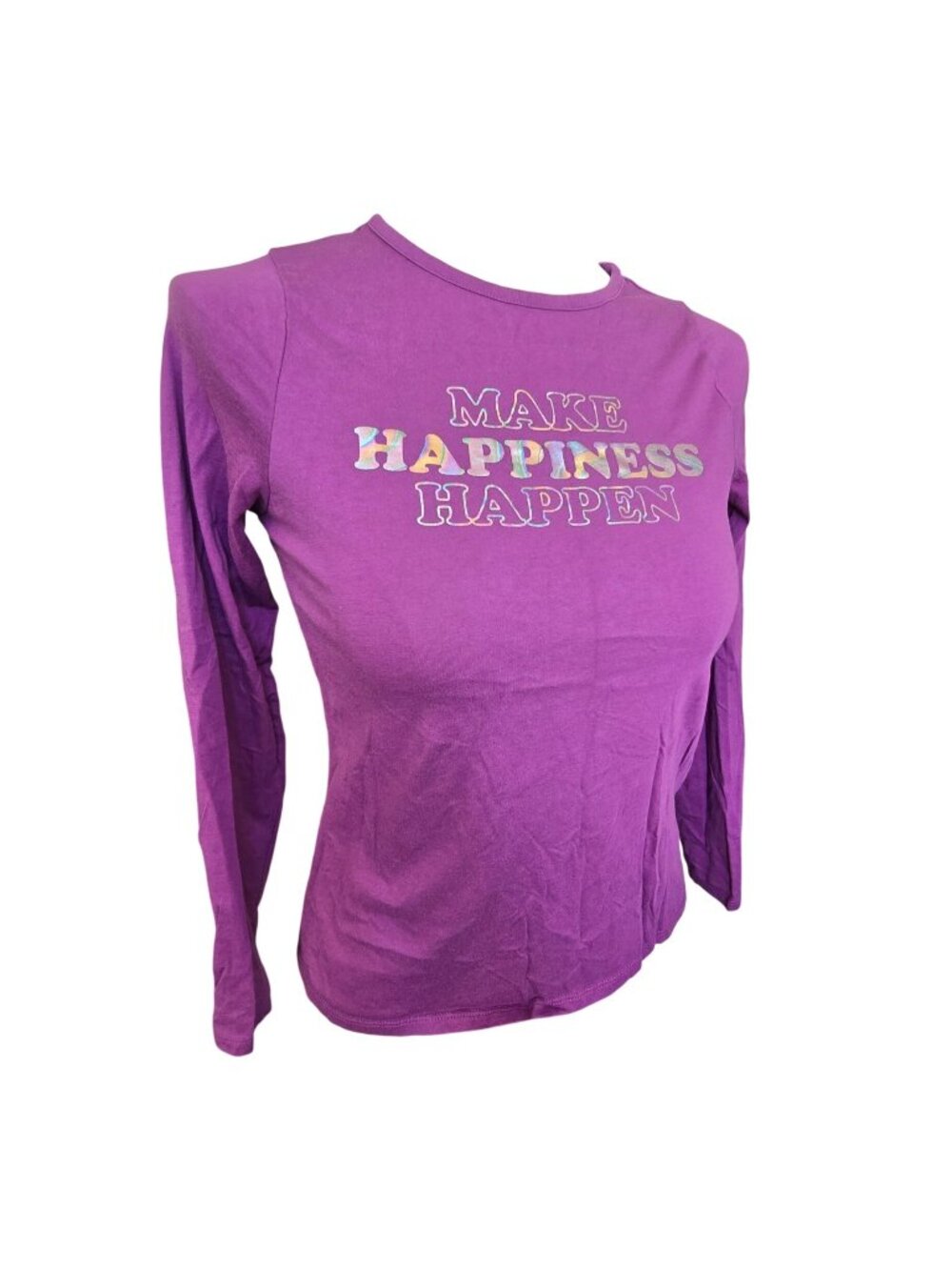 Lands End Girls Purple Long Sleeve Graphic Tee "Make Happiness Happen" XL JJ4261